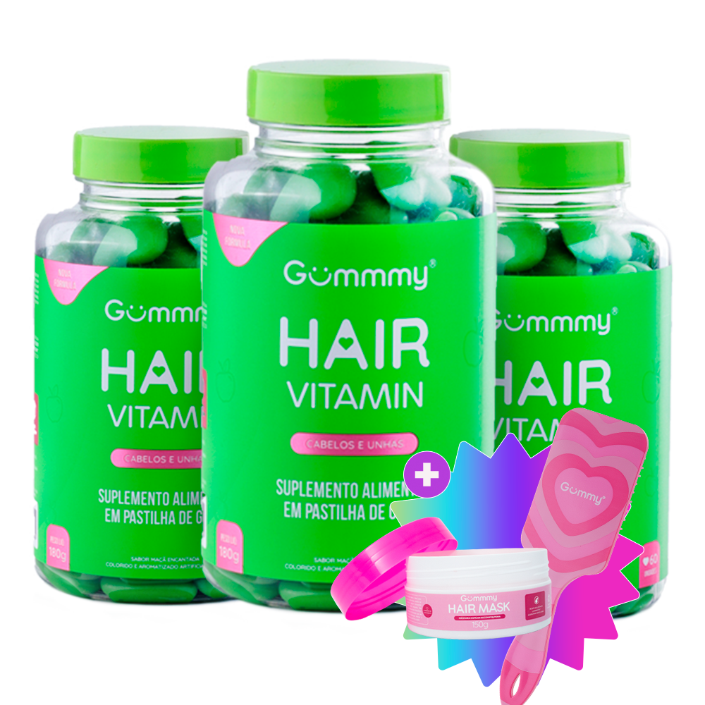 3 Gummy® Hair + 1 Escova + 1 Hair Mask