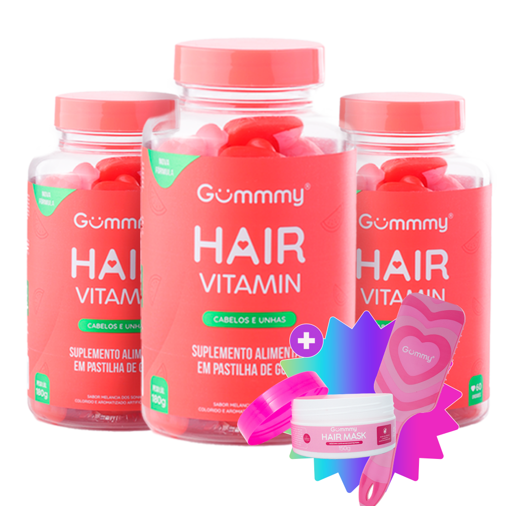3 Gummy® Hair + 1 Escova + 1 Hair Mask