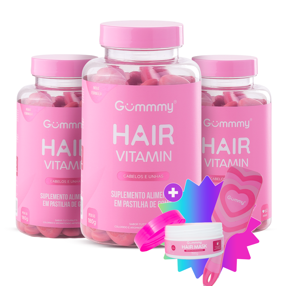 3 Gummy® Hair + 1 Escova + 1 Hair Mask